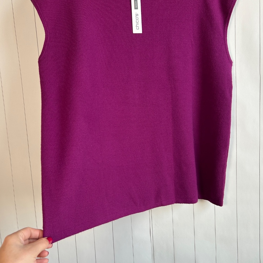 Chicos Travelers size 4 /XXL sleeveless sweater shell purple black neck NEW - Picture 3 of 7